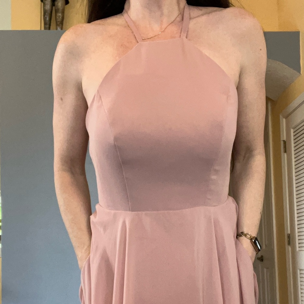 Elegant Pink Halter Bridesmaid | Prom Maxi Dress with Open Back - Picture 11 of 12